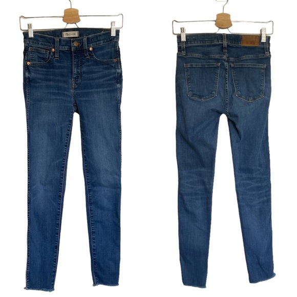 Madewell 9” High Rise Skinny Crop Jeans Destructed Hem Medium Wash Ankle Length - Picture 15 of 16